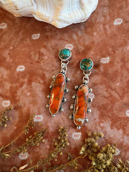 Catalina Turquoise + Coral Statement Earrings