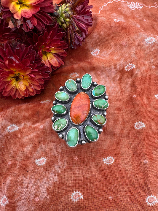 Sonoran Gold and Coral Statement ring - size 7 to 7 1/2