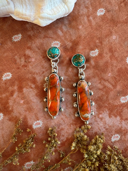 Catalina Turquoise + Coral Statement Earrings