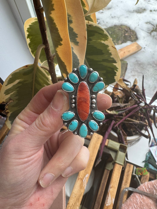 Coral + Turquoise Statement ring - custom for Meg