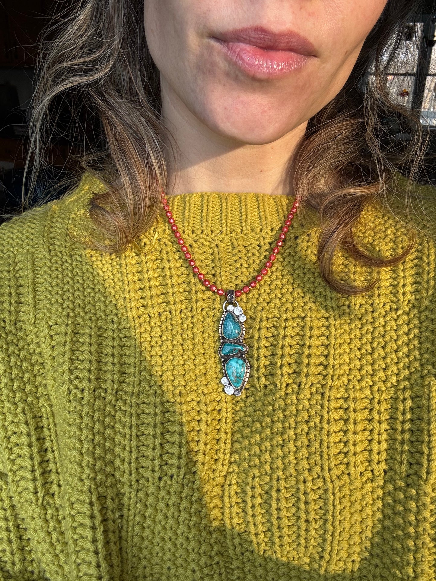 Triple Blue Turquoise Pendant and Bronze