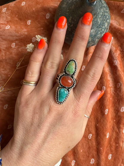 Mexican Opal + Turquoise Statement ring - Size 8 1/4