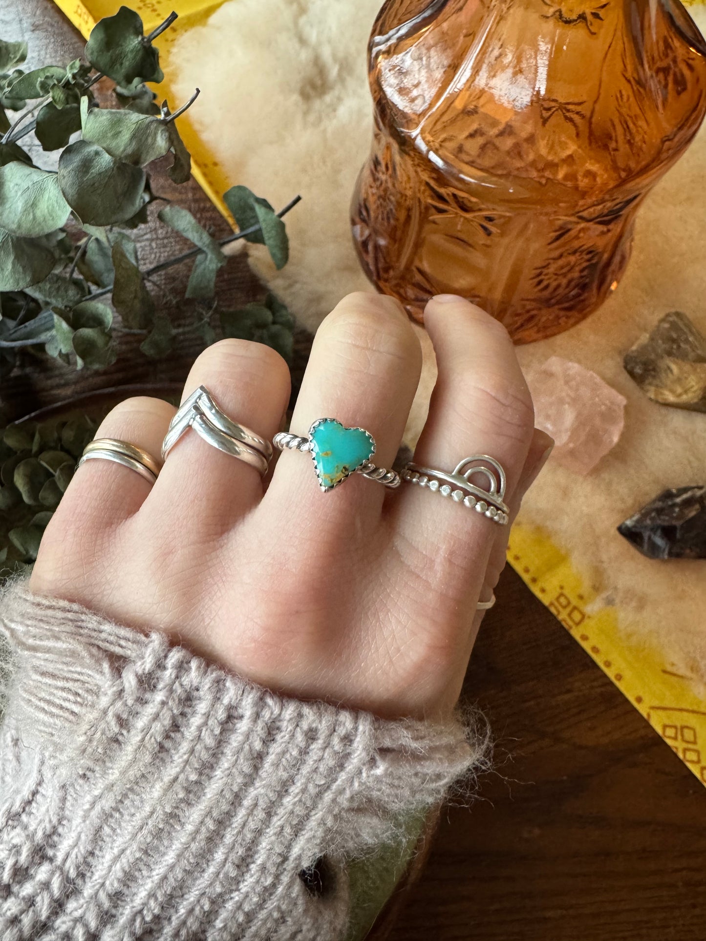 Blue Turquoise Heart Ring - Size 6 1/2