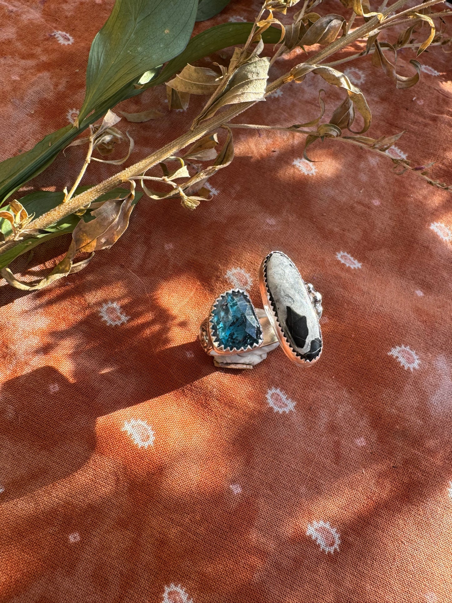 White Buffalo + Kyanite "Sisters" Ring - Size 8 1/2 - 9