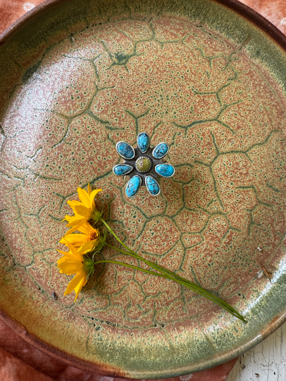 Flower Power Turquoise Ring - Size 8