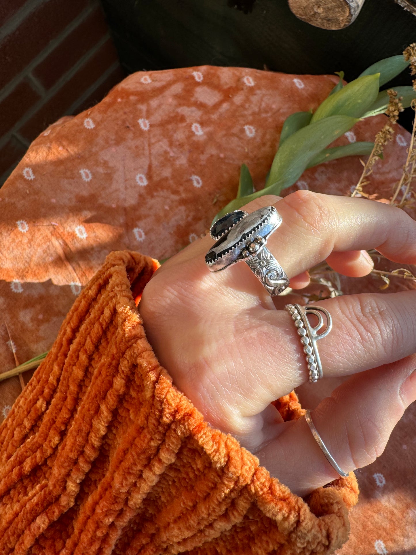 White Buffalo + Kyanite "Sisters" Ring - Size 8 1/2 - 9