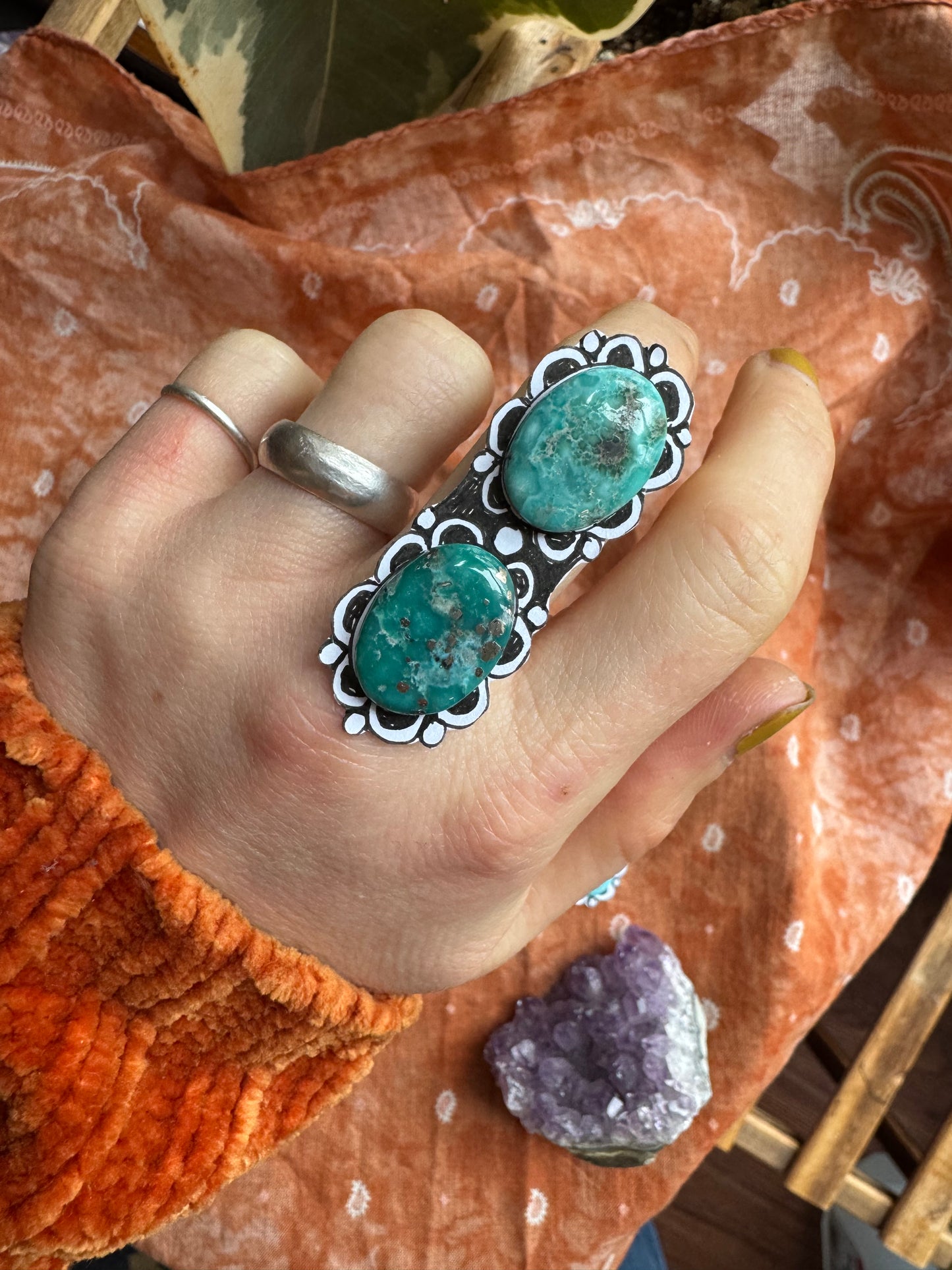 Double White Water Turquoise Statement Ring no.1 - CUSTOM
