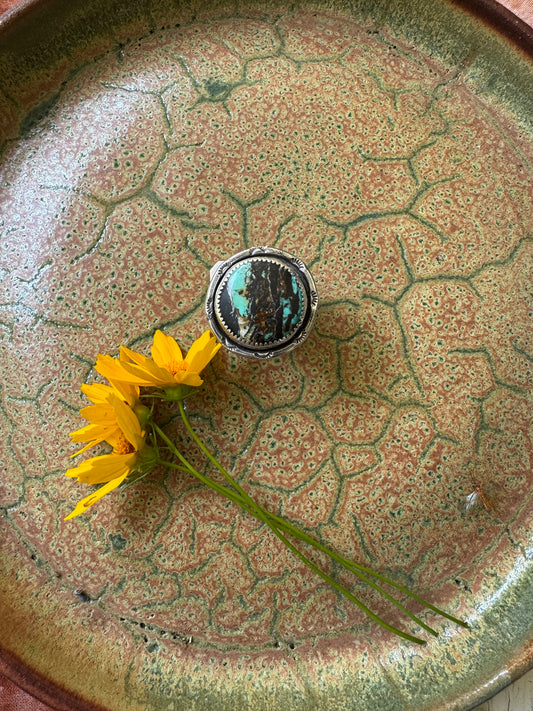 Black Jack Turquoise Ring - Size 8 1/2