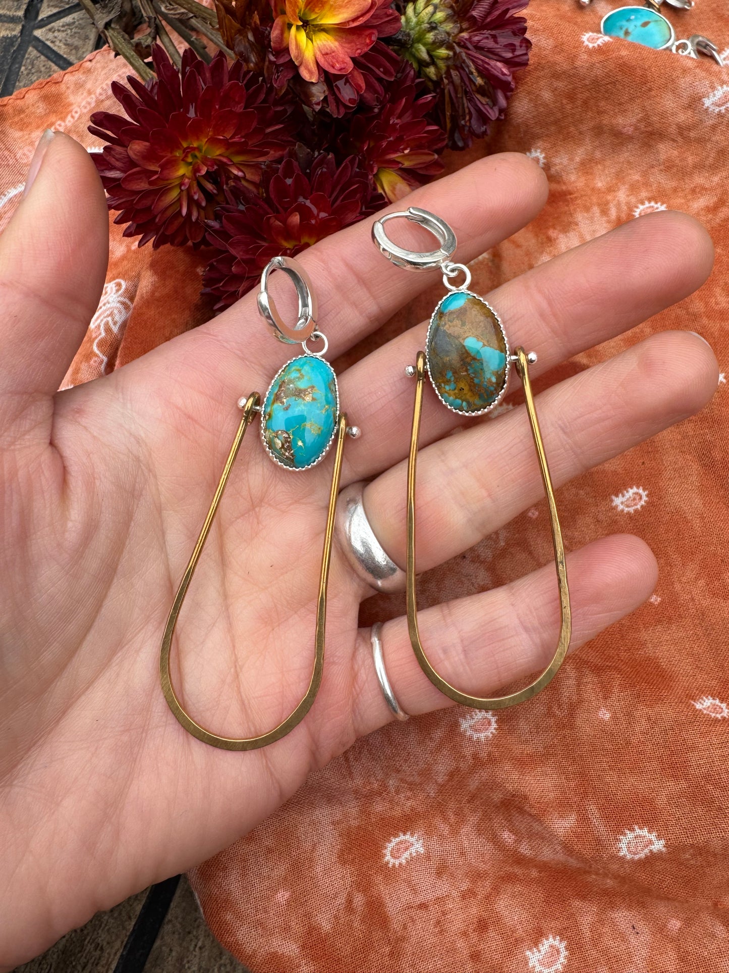 Royston Turquoise with brass statement earrings no.2