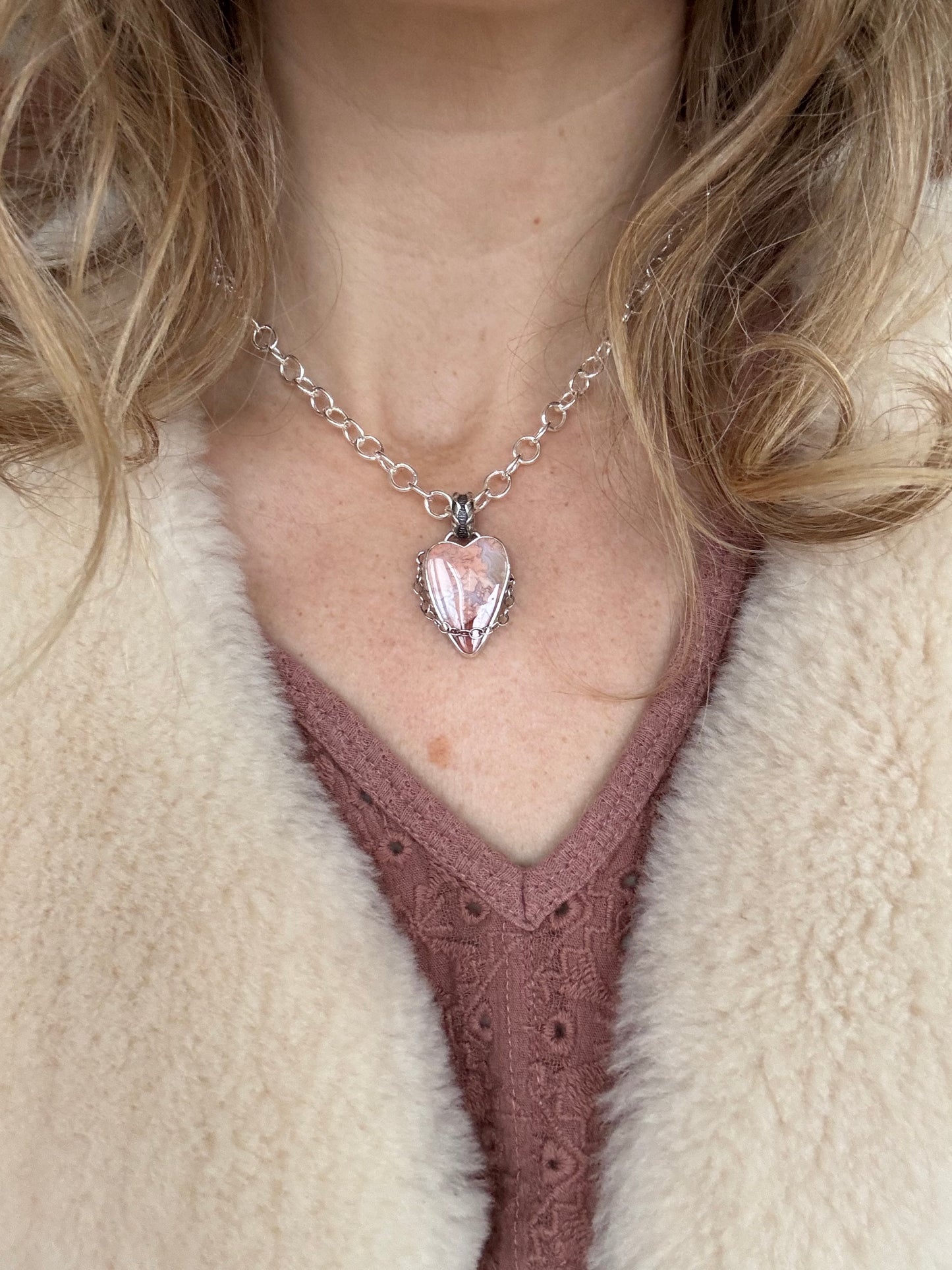 Cotton Candy Agate "Heart Swell" Statement Necklace