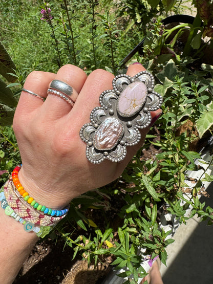 Pink Pearly Statement Ring - Size 8, 9, 10 - adjustable