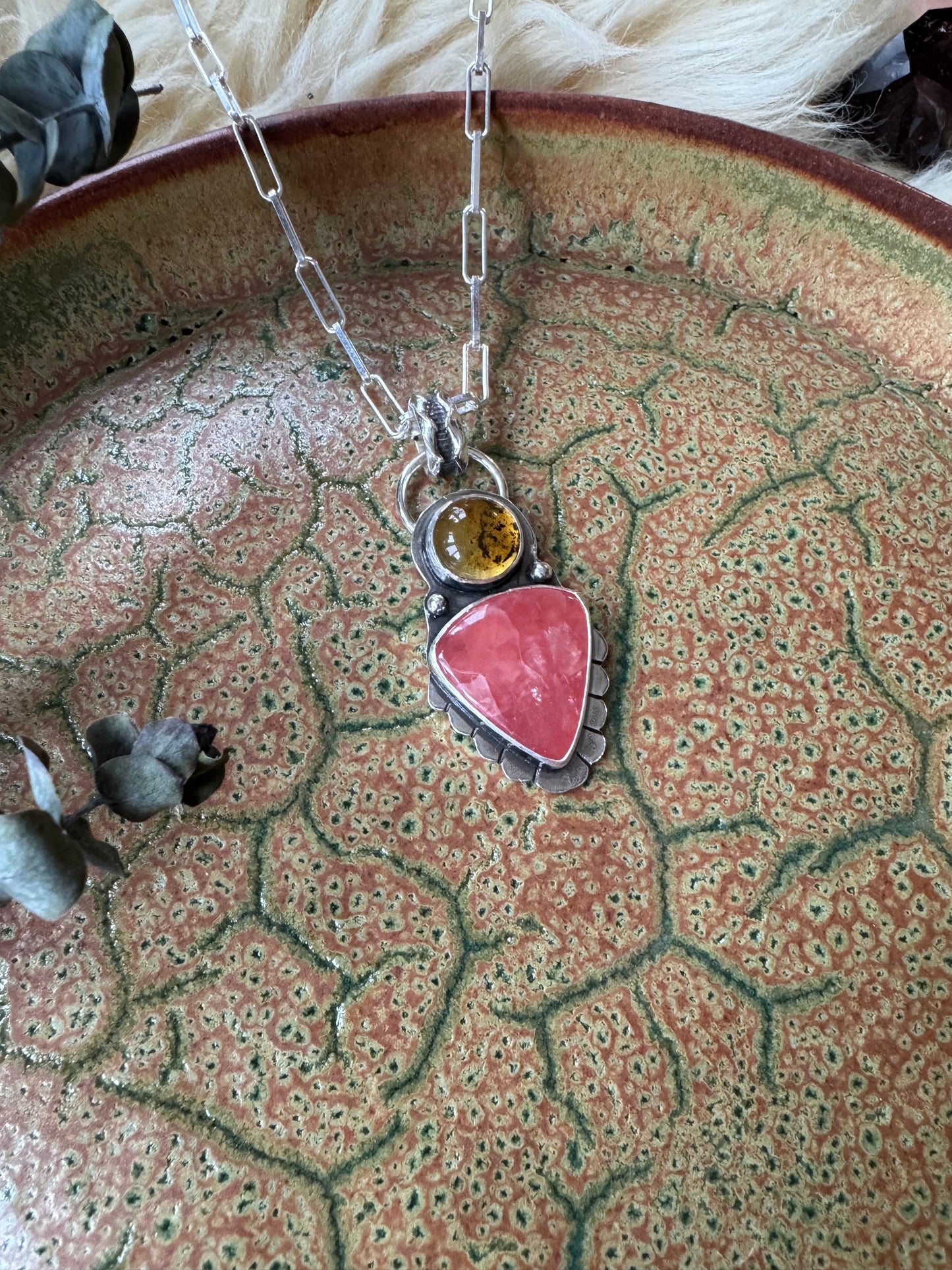 Amber + Rhodochrosite Talisman