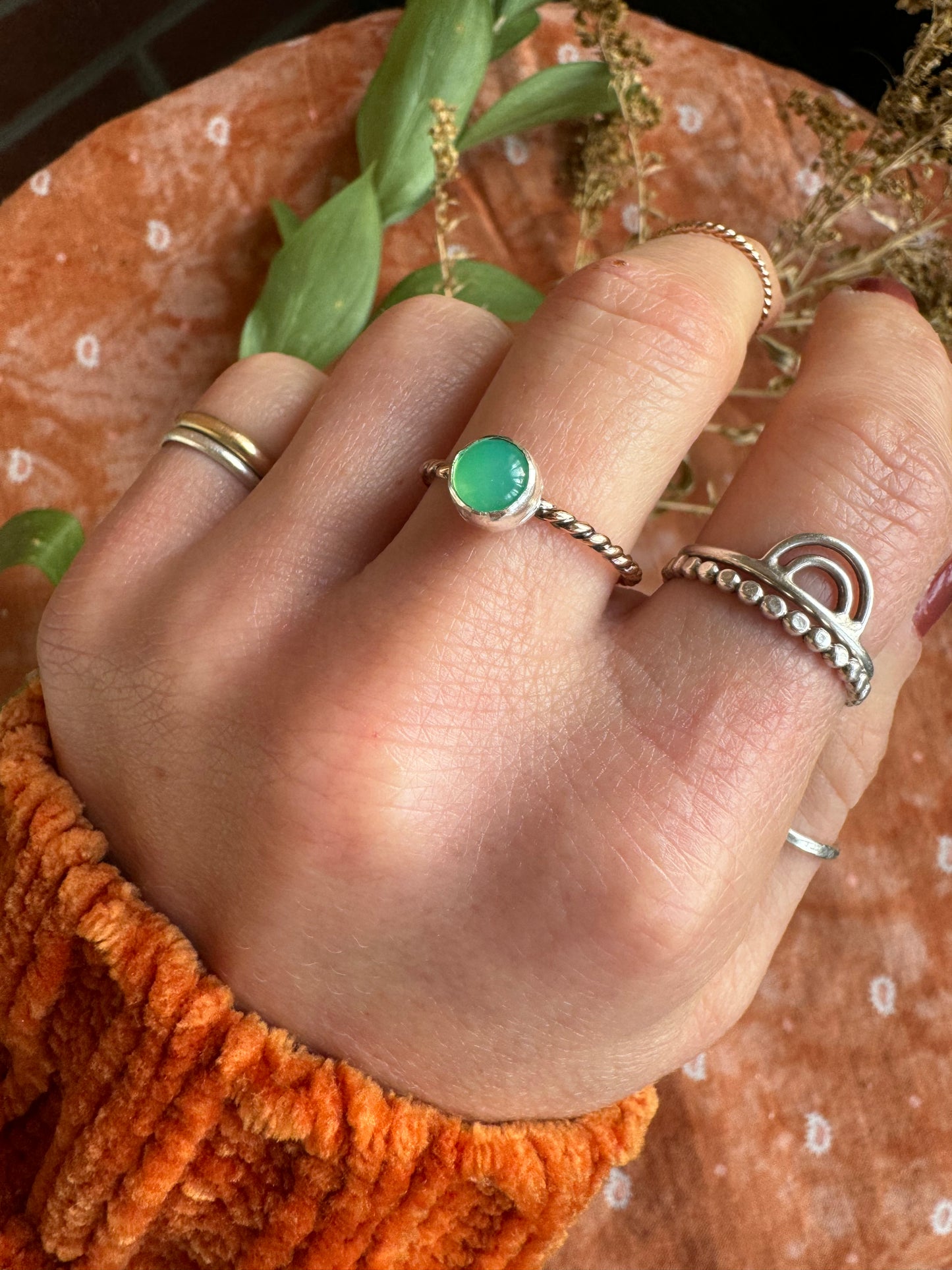 Chrysoprase Stacker Ring - Size 8 1/2