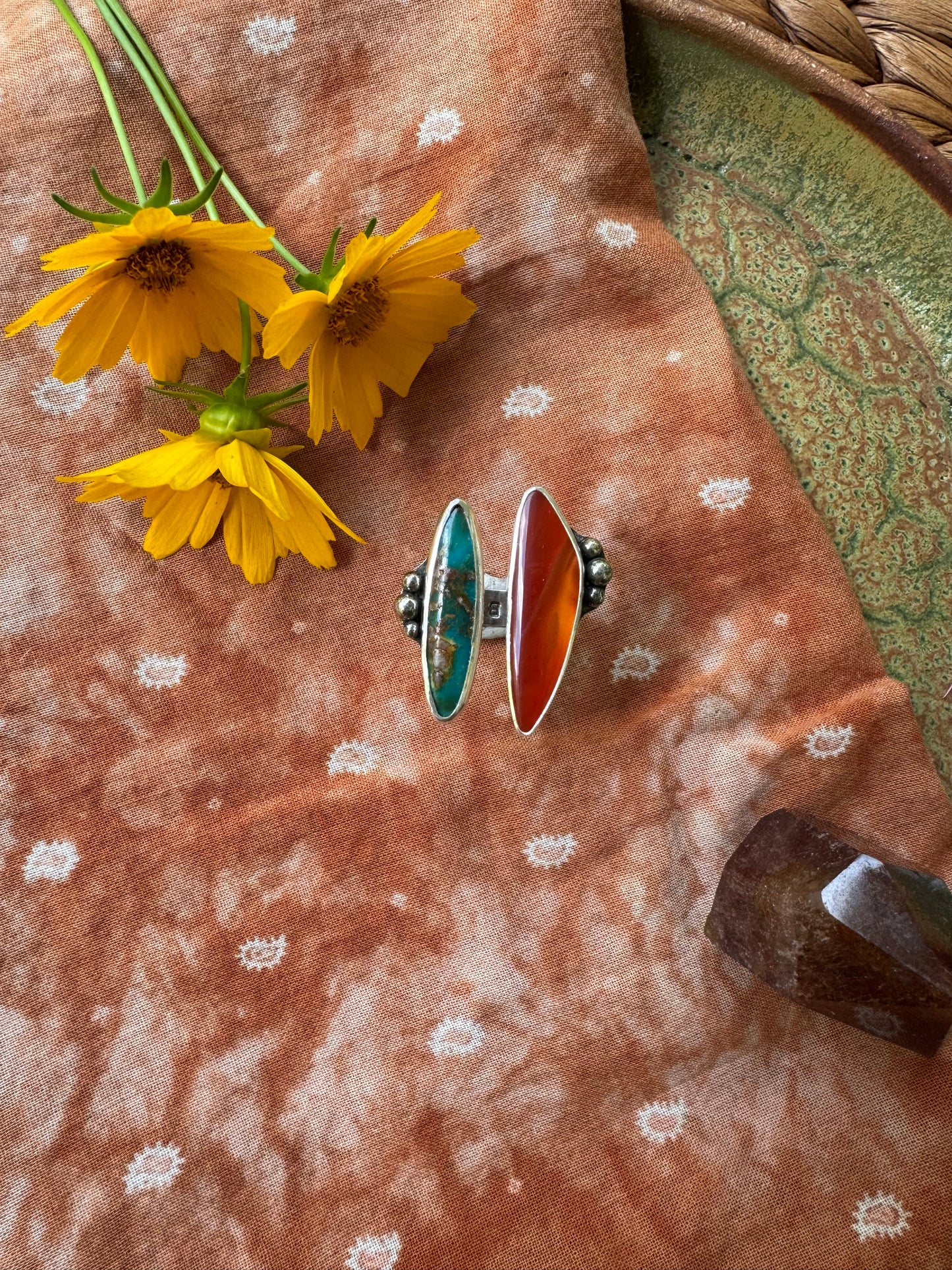 Queensland Agate + Turquoise “Sisters” Ring - Size 8