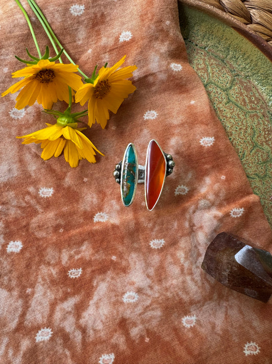Queensland Agate + Turquoise “Sisters” Ring - Size 8