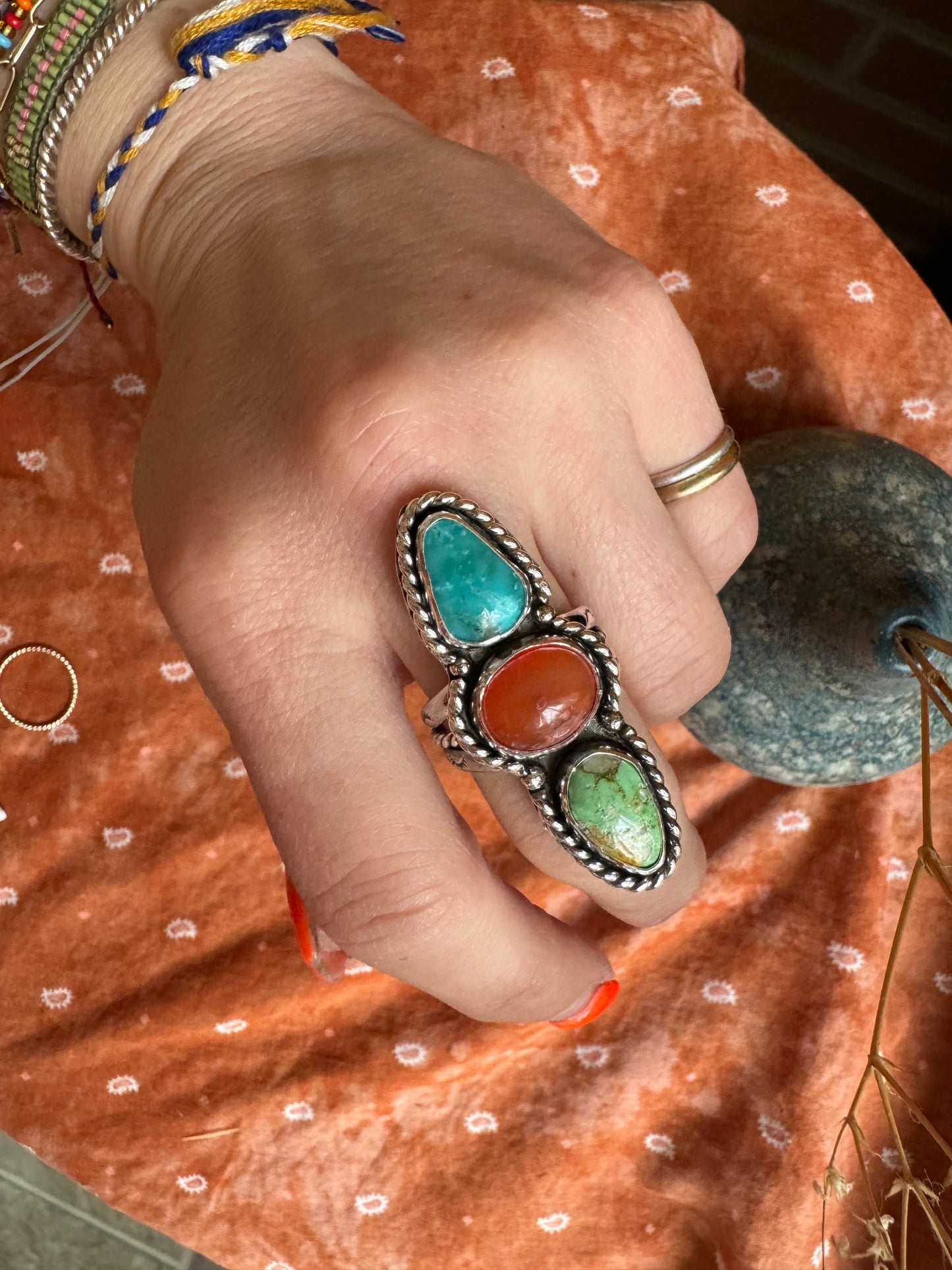 Mexican Opal + Turquoise Statement ring - Size 8 1/4