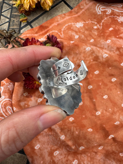 Sonoran Gold and Coral Statement ring - size 7 to 7 1/2