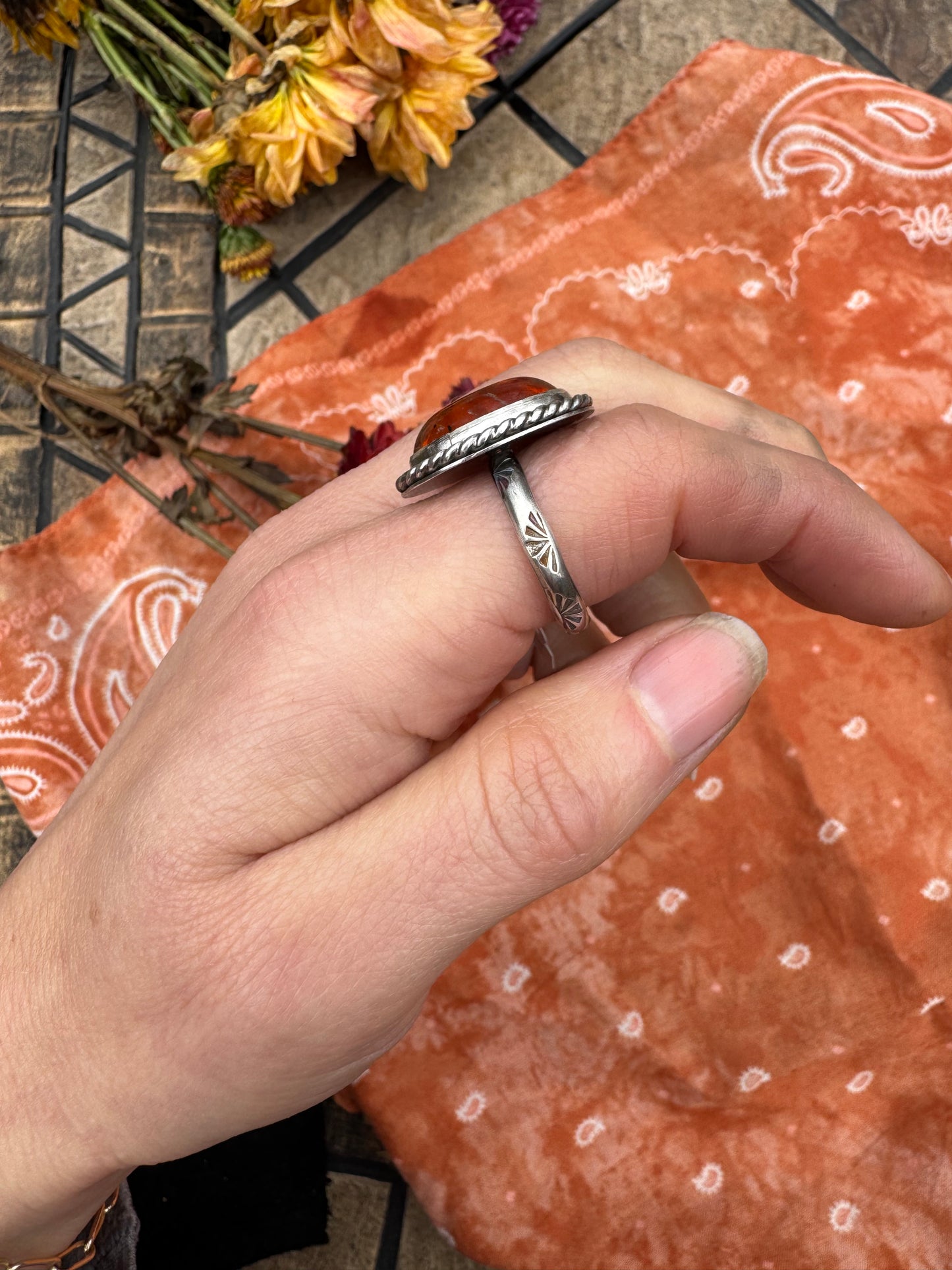 Amber Statement Ring - Size 8