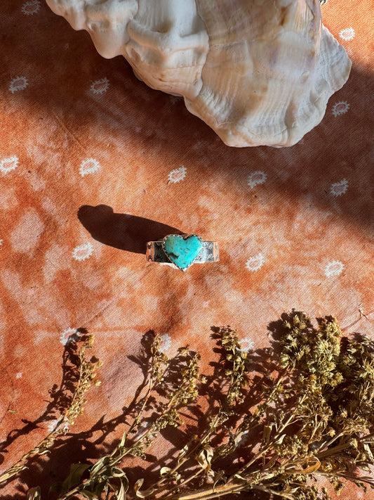 Blue Turquoise Heart Ring - Size 9