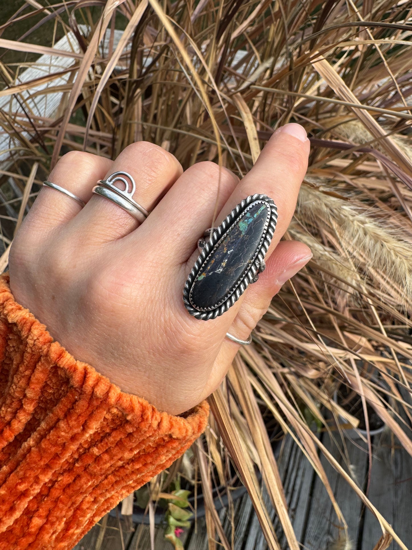 Black Jack Turquoise Statement Ring - Size 7