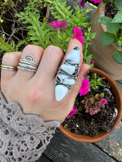 White Buffalo Four Stone Statement Ring - Size 7 3/4