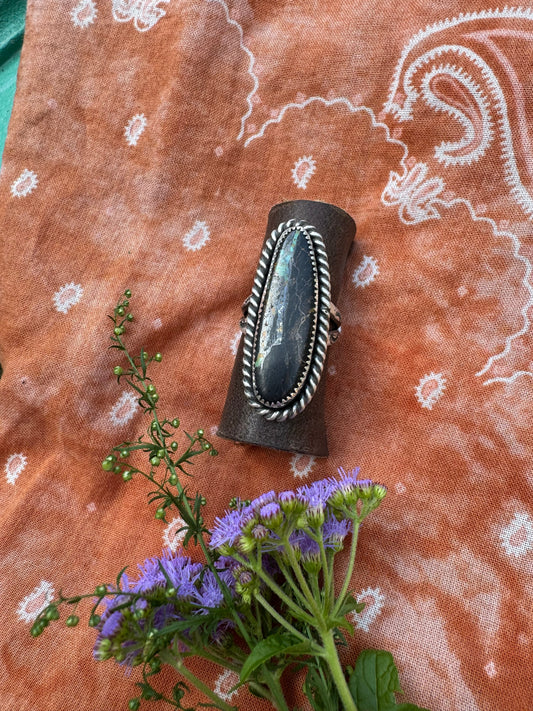 Black Jack Turquoise Statement Ring - Size 7