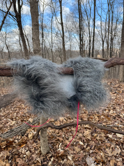 Grey Curly Wool Collar - Pink neck ties