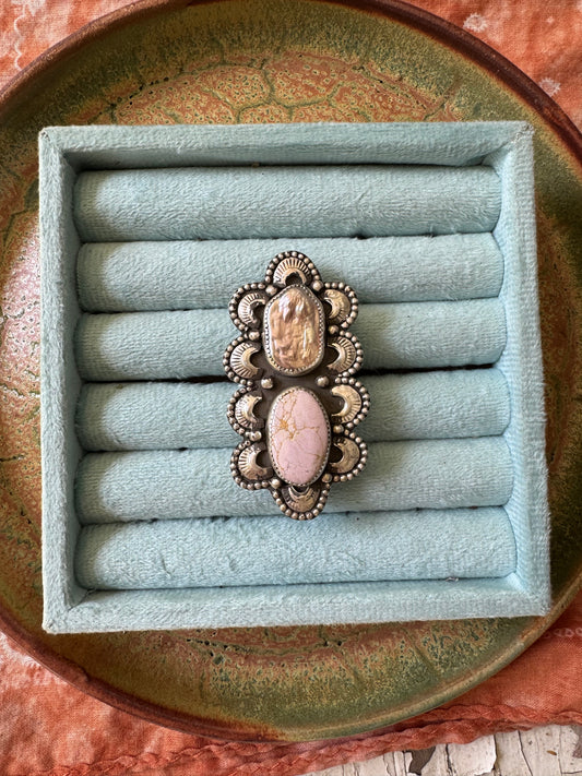 Pink Pearly Statement Ring - Size 8, 9, 10 - adjustable