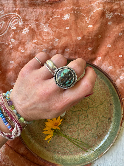 Black Jack Turquoise Ring - Size 8 1/2