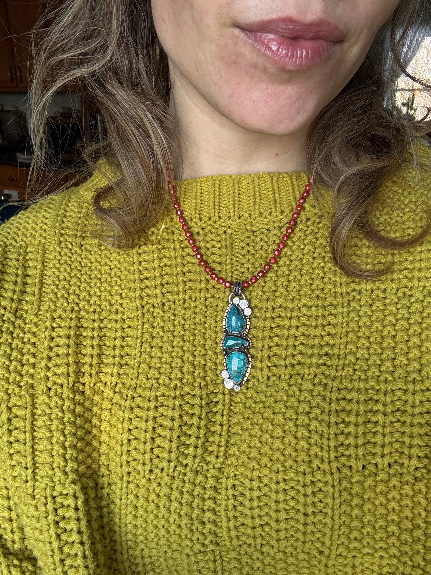Triple Blue Turquoise Pendant and Bronze