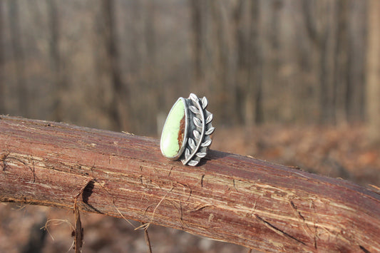 Lemon Chrysoprase "Branch" Ring - size 8 adjustable