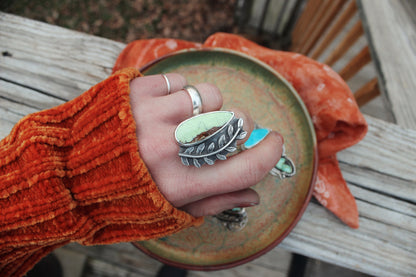 Lemon Chrysoprase "Branch" Ring - size 8 adjustable