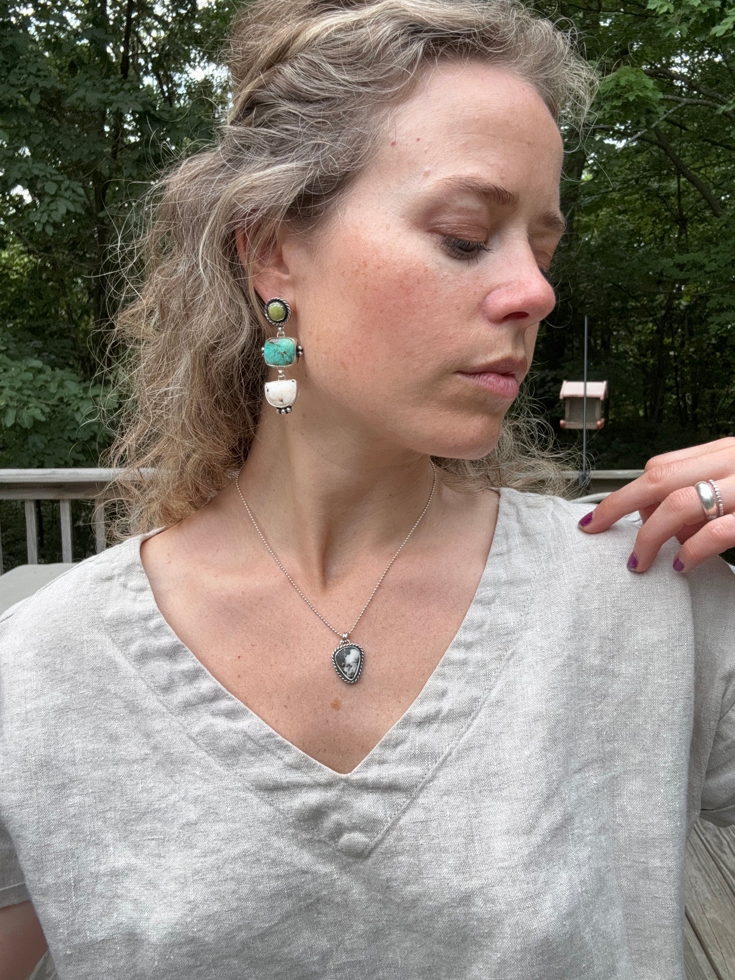 White Buffalo + Turquoise Statement Earrings