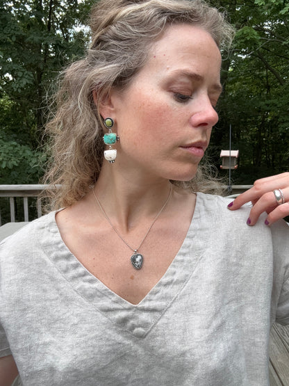 White Buffalo + Turquoise Statement Earrings