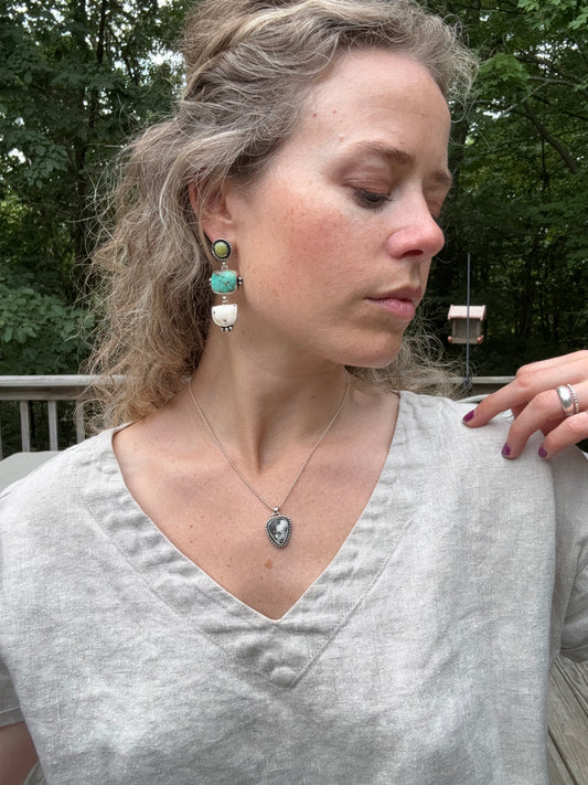 White Buffalo + Turquoise Statement Earrings