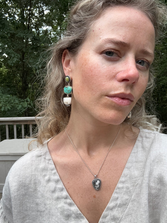 White Buffalo + Turquoise Statement Earrings