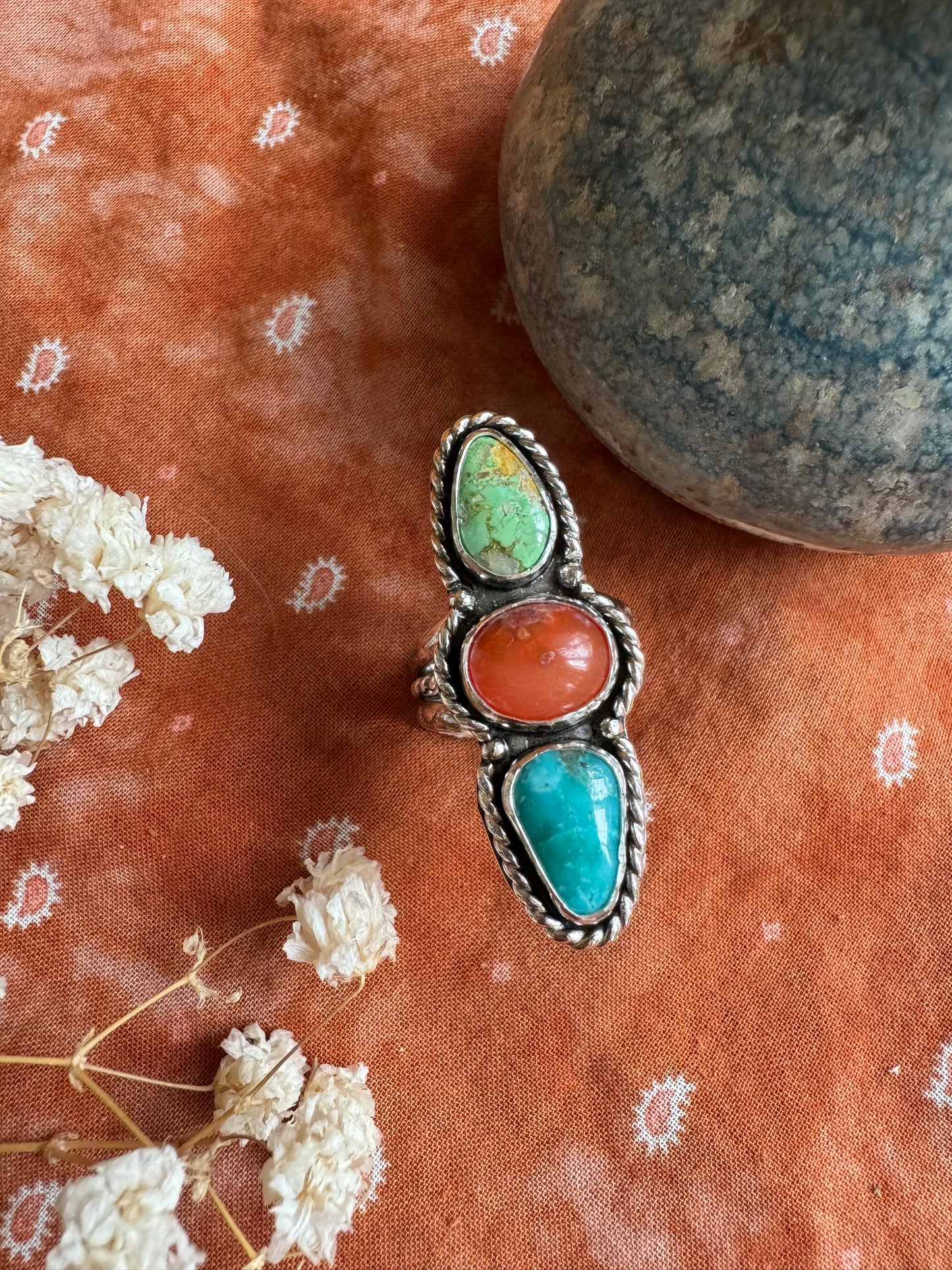 Mexican Opal + Turquoise Statement ring - Size 8 1/4