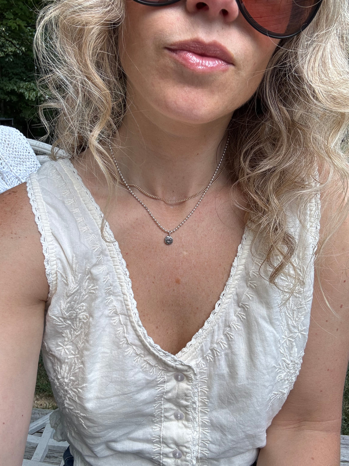Mini Eclipse Medallion Talisman on large bead chain