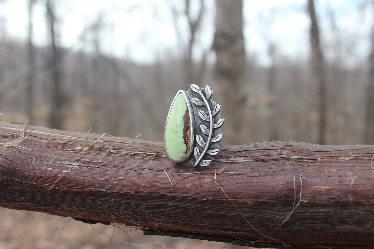 Lemon Chrysoprase "Branch" Ring - size 8 adjustable
