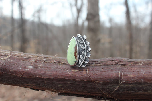 Lemon Chrysoprase "Branch" Ring - size 8 adjustable