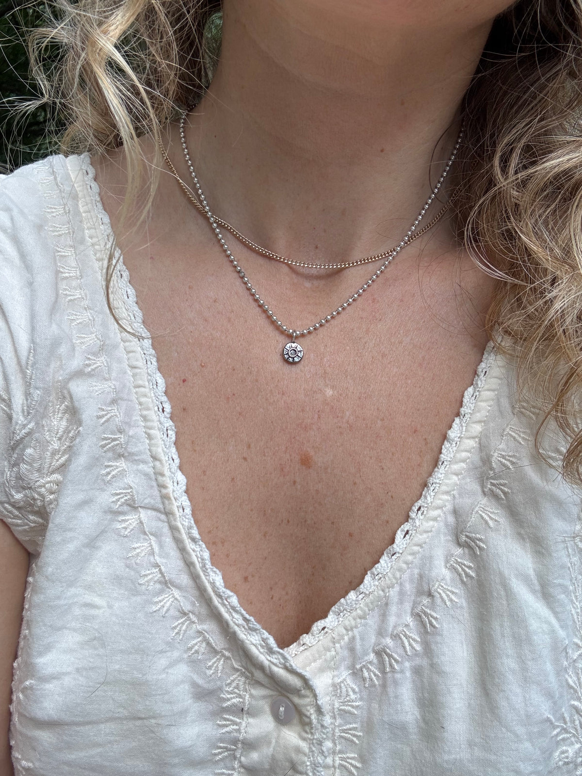 Mini Eclipse Medallion Talisman on large bead chain