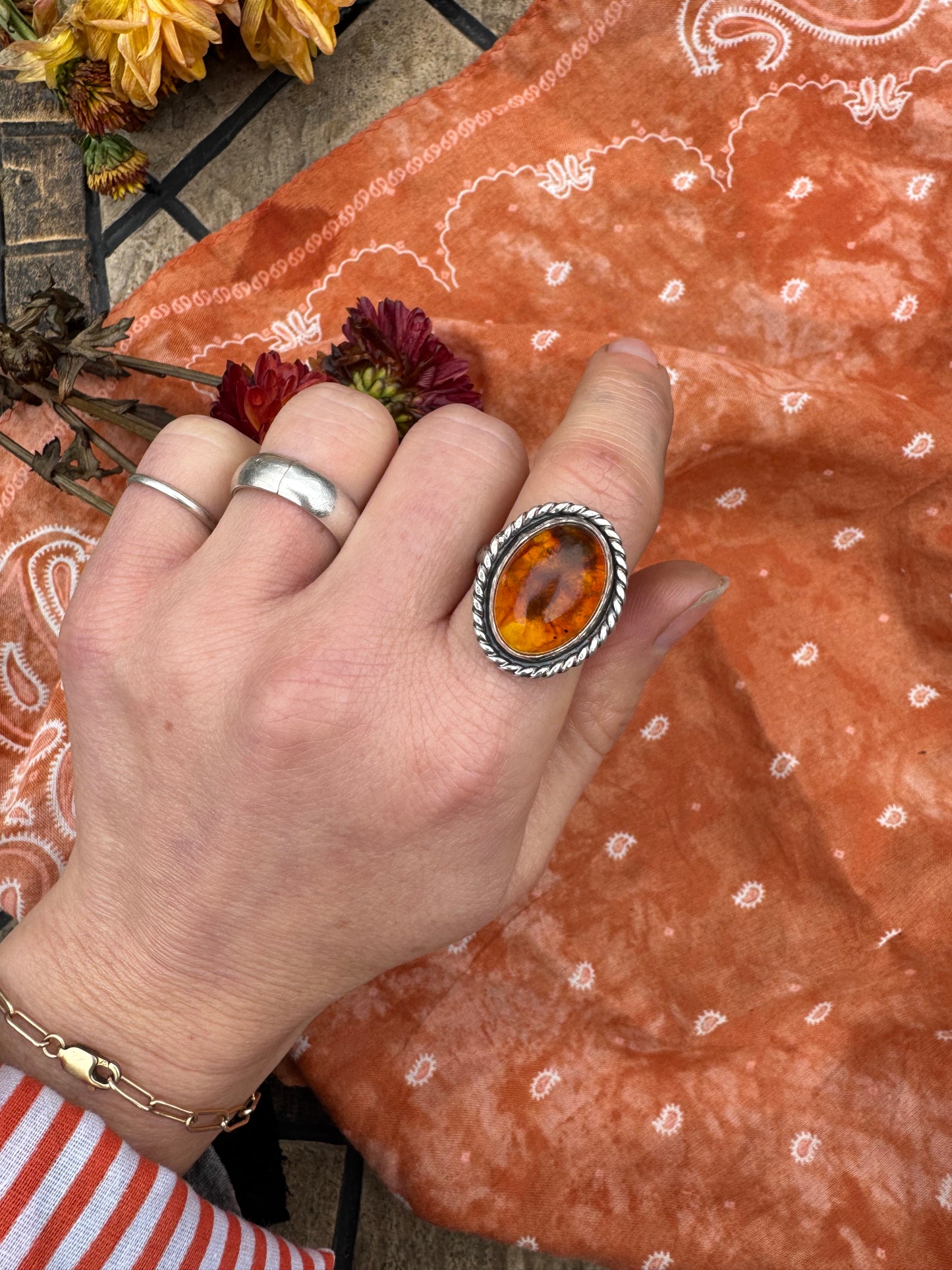 Amber Statement Ring - Size 8