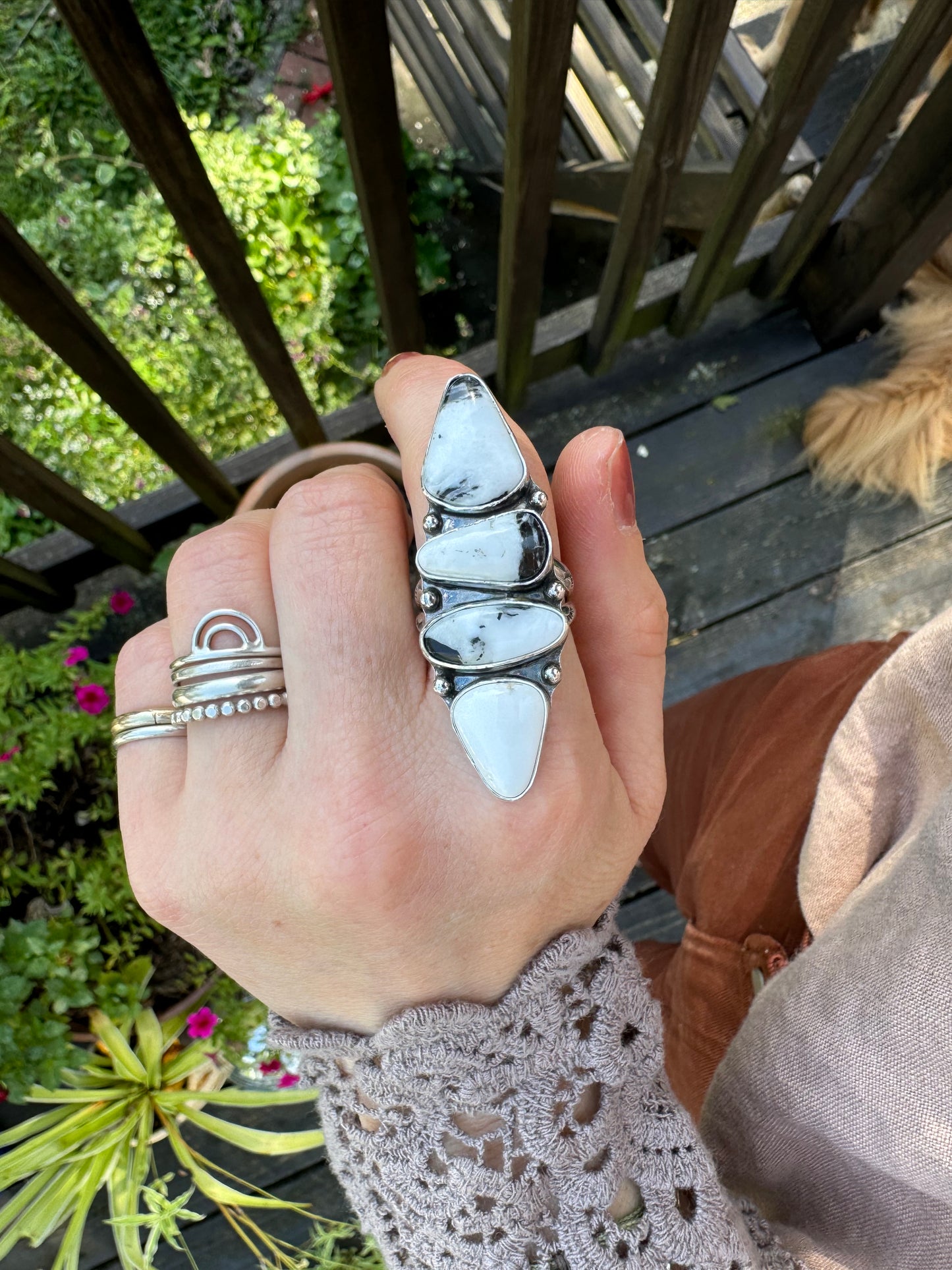 White Buffalo Four Stone Statement Ring - Size 7 3/4