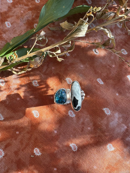 White Buffalo + Kyanite "Sisters" Ring - Size 8 1/2 - 9