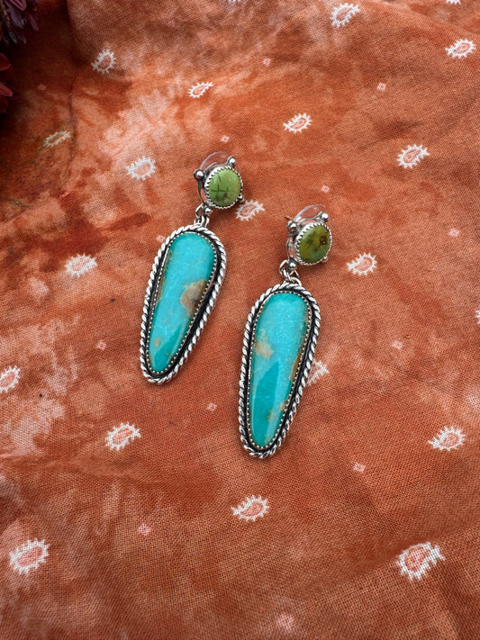 Green and Blue Turquoise statement earrings