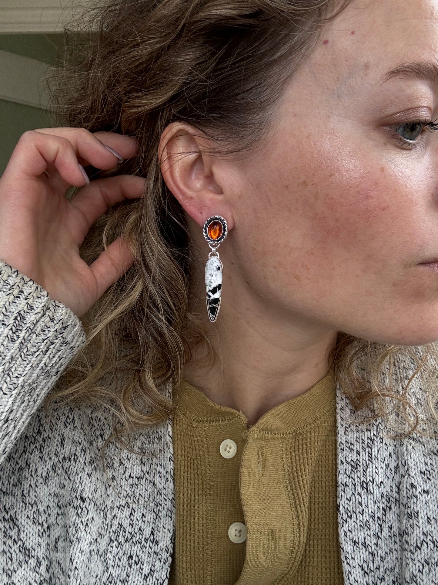 Amber + White Buffalo Statement Earrings