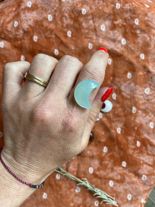 Chalcedony Crescent Moon Ring- Made to order