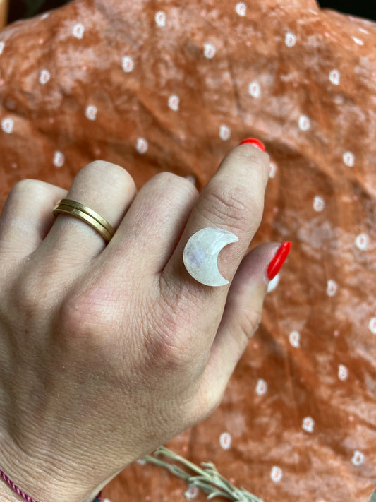 Moonstone Crescent Moon Ring- Made to order