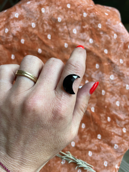 Onyx Crescent Moon Ring- Made to order