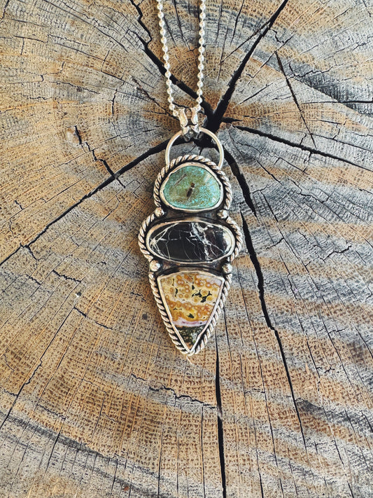 Jasper + Turquoise triple Pendant